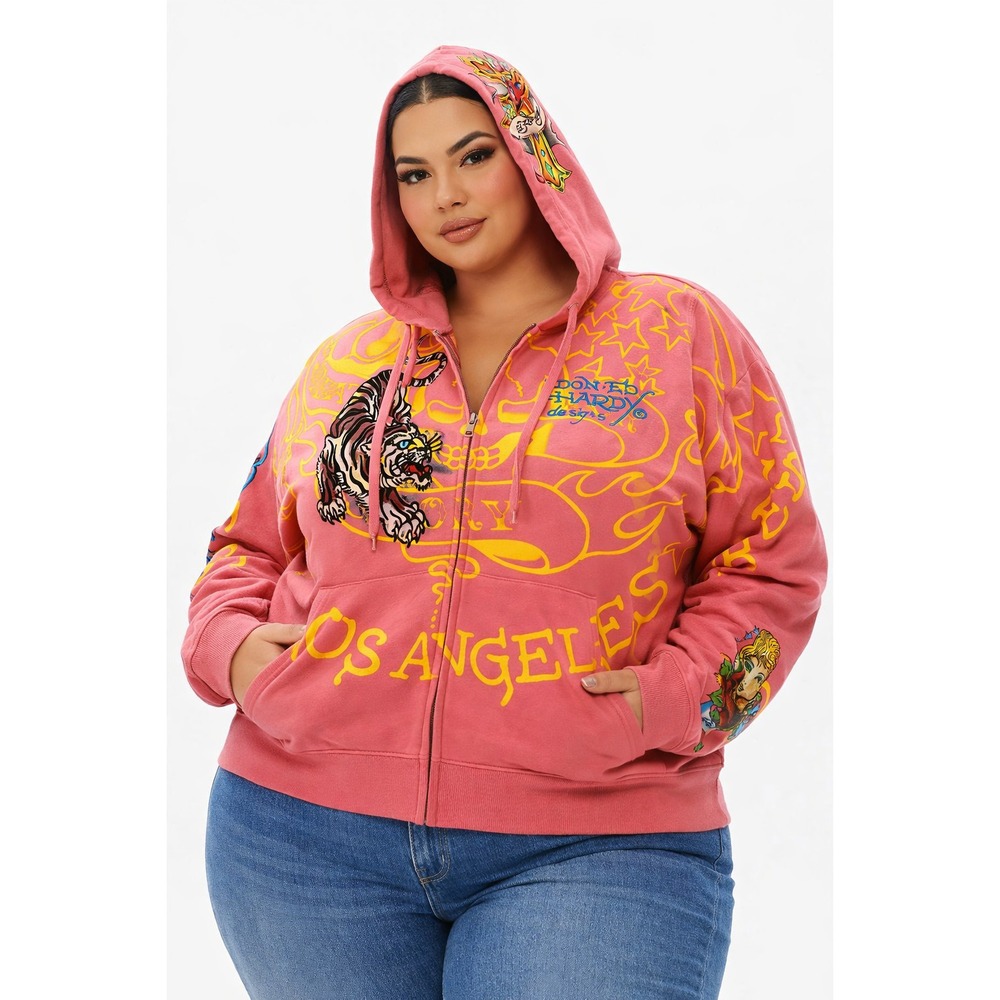 Ed Hardy By Christian Audigier Women's Vintage Hoodie Y2K Pink Plus Size 2X 2XL